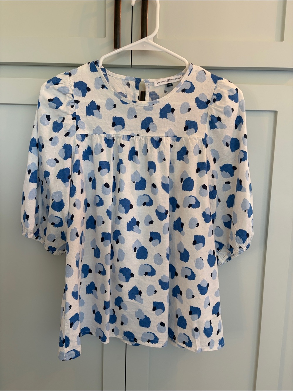 Michelle McDowell Blue & White Leopard Printed Blouse